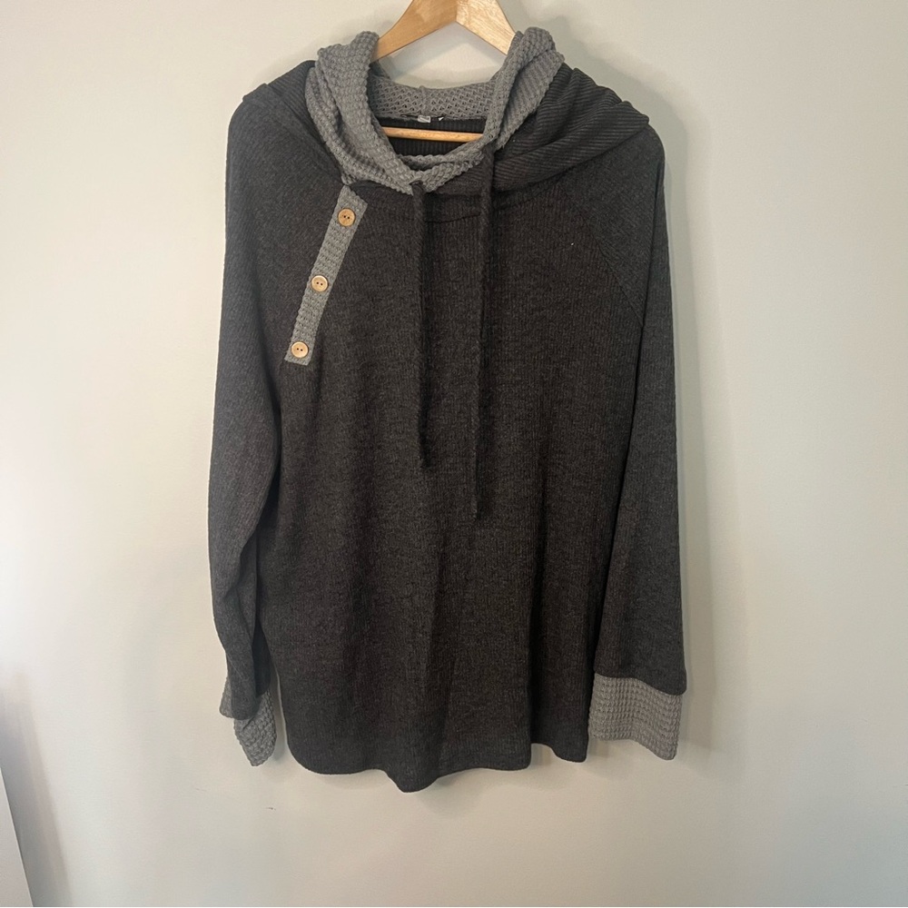 White Birch Charcoal Hooded Waffle Knit Tunic – 1X